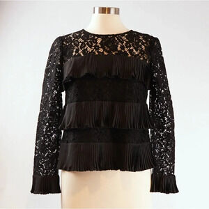 J Crew Black Tiered Lace Long Sleeve Ruffle Blouse